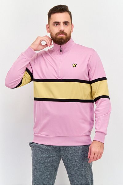 Lyle & Scott Men Mock Neck Brand Logo Long Sleeves Sweatshirts, Pink Combo