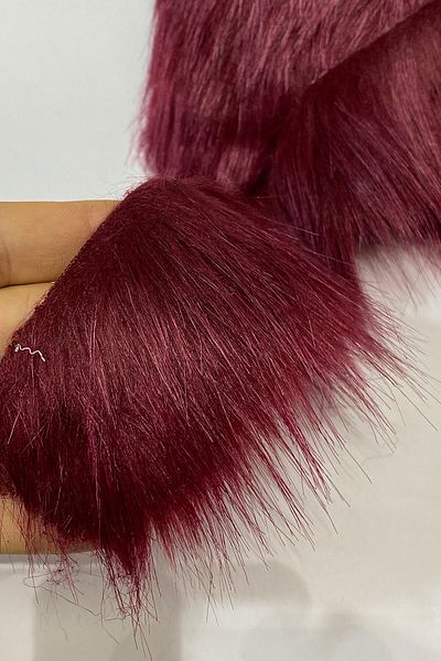Hayalperest boncuk Artificial Plush Claret Red Faux Fur Strip