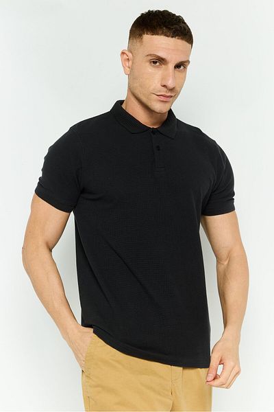 Threadbare Men Regular Fit Short Sleeve Textured Polo Shirt, Black
