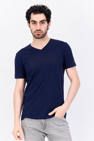 GAP Men V-Neck Short Sleeves Plain T-Shirt, Navy