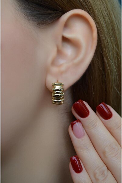 Sacce Scarves&Accessories Gold Renk Geniş Bombeli Halka Küpe Günlük Kullanıma Uygun