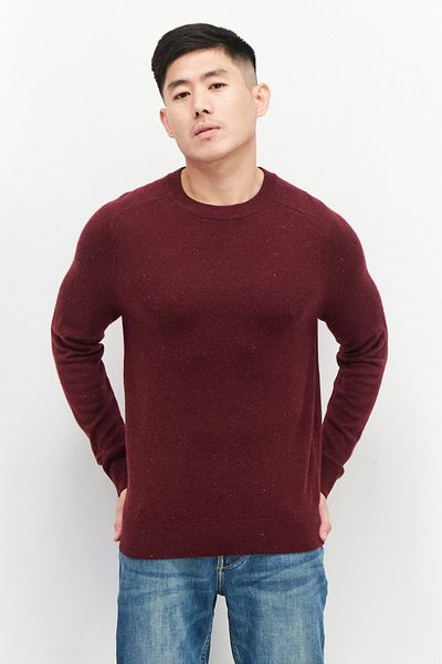CELIO Men Crew Neck Knitted Sweater, Burgundy