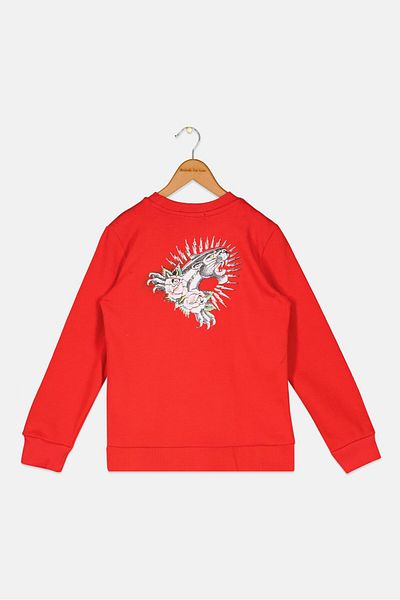 Ed Hardy Kids Boy Embroidered Long Sleeve Sweatshirt, Red