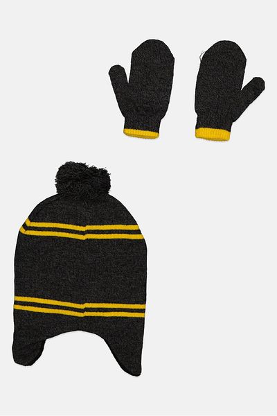 Batman Toddlers Boy 2 Pcs Beanie And Gloves Set, Grey