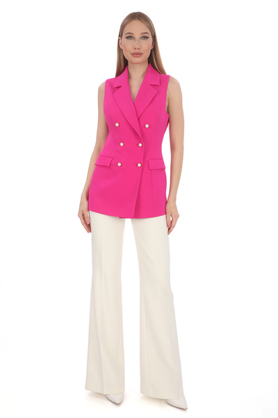 PEARL Fuşya Slim Fit Krep Inci Düğmeli Trendy Kruvaze Yelek - En Şık, Rahat Ve Çok Yönlü Tasarımı