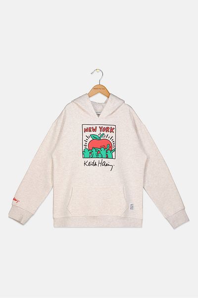 Keith Haring Kids Boy Hooded Neck Long Sleeve Graphic Sweatshirt, Heather Oatmeal