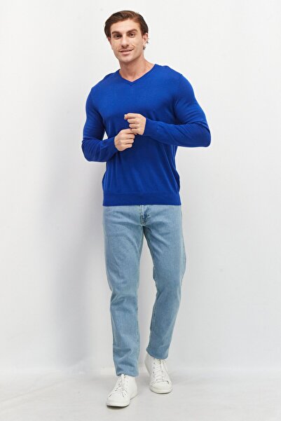 CELIO Men V-Neck Plain Sweater, Blue