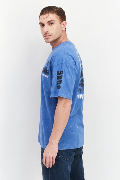 PUBG Men Oversized Fit Crew Neck Short Sleeve Printed T-shirt, Washed Blue Combo