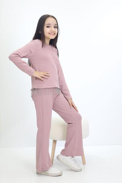 mini kanka Set crop top și picior evazat pentru fete de 4-12 ani - Model cu d...