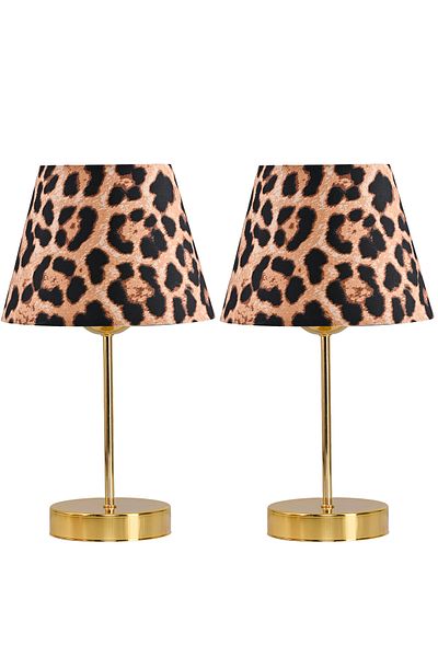 EvLight Set of 2 Leopard Patterned Fabric Gold Metal Lampshade