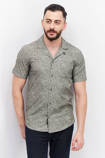 Kenneth Cole Men Regular Fit Abstract Pattern Short Sleeve Casual Shirt, Light Green