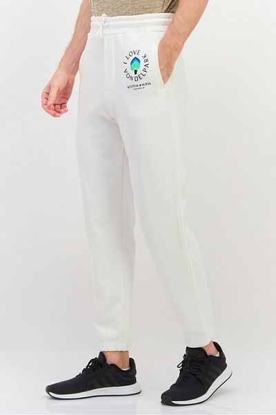 Scotch & Soda Men Regular Fit Brand Logo Jogger Pants, White