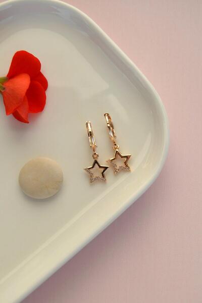 Sacce Scarves&Accessories Yıldız Sallantılı Minimal Halka Küpe Yıldızlı Lob Kıkırdak Helix