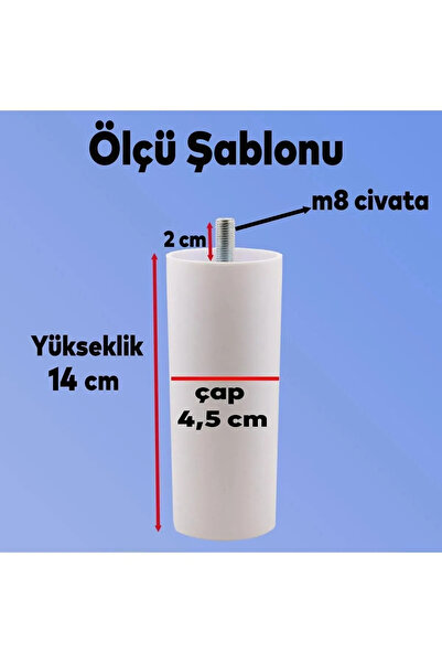 NUBLADO Mobilya Kanepe Koltuk Baza Yükseltme Yükseltici M8 Civatalı Incediş Destek Ayağı Ayakları Beyaz 14cm
