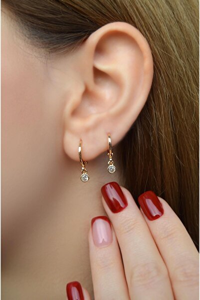 Sacce Scarves&Accessories Tektaş Sallantılı Minimal Halka Küpe Lob Kıkırdak Helix