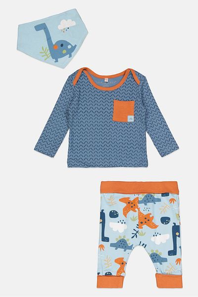 Lily & Jack Toddlers Boy 3 Pieces Sustainable Bodysuit Bib And Jogger, Blue