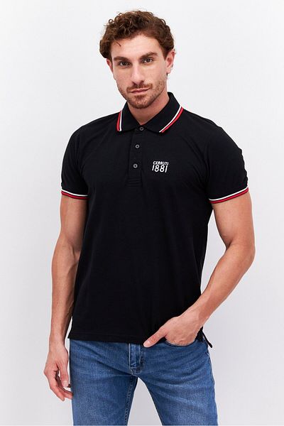 Cerruti 1881 Men Regular Fit Brand Logo Short Sleeve Polo Shirt, Black Combo
