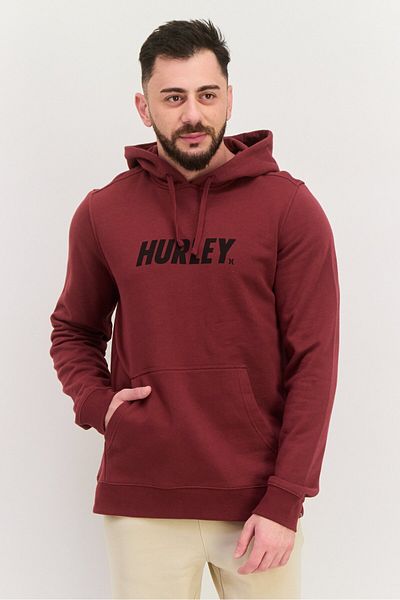 Hurley Men Hooded Brand Logo Long Sleeves Sweatshirts, Maroon