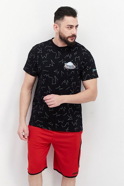 Ricky And Morty Men Crew Neck Short Sleeve Allover Print T Shirt, Black Combo