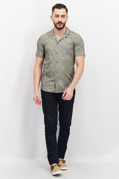 Kenneth Cole Men Regular Fit Abstract Pattern Short Sleeve Casual Shirt, Light Green