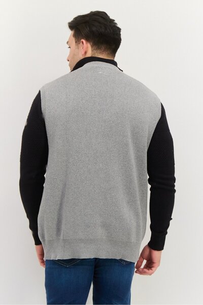 Esprit Men V-Neck Brand Logo Long Sleeveless Vest, Grey