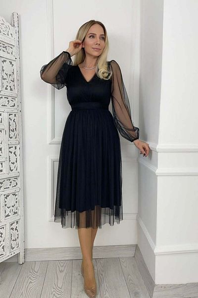 modalev Dress Mad Black V-Neck Tulle Plus Size Dress