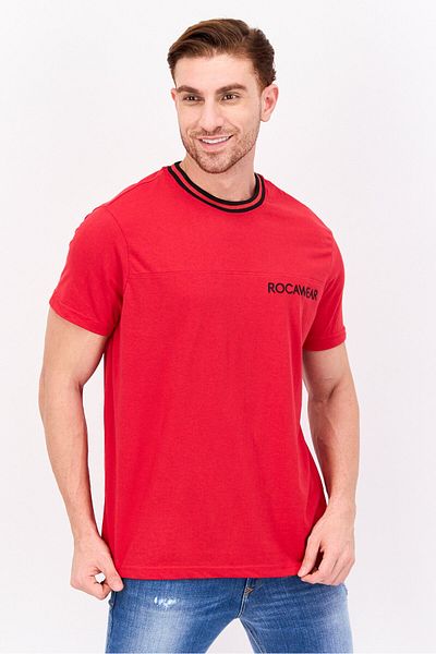 Rocawear Men Crew Neck Short Sleeves Brand Logo T-shirt, Red