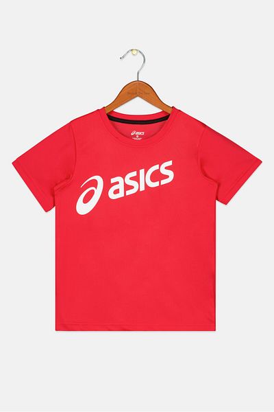Asics Kids Boy Short Sleeve Brand Logo Sportswear T Shirt, Red Combo