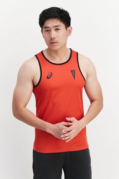 Asics ملابس رياضية للرجال بشعار العلامة التجارية Fit - سترة تدريب حمراء