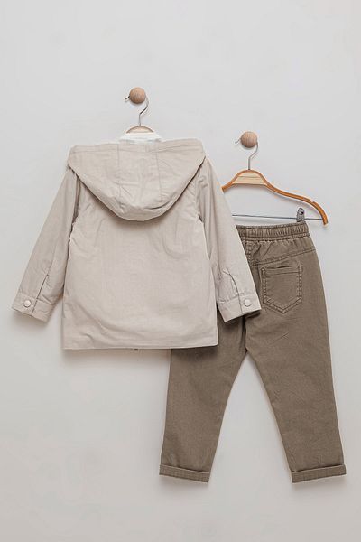 Bombili Muslin Blouse, Elastic Waist Pants and Hooded Coat for Boys - Set of 3