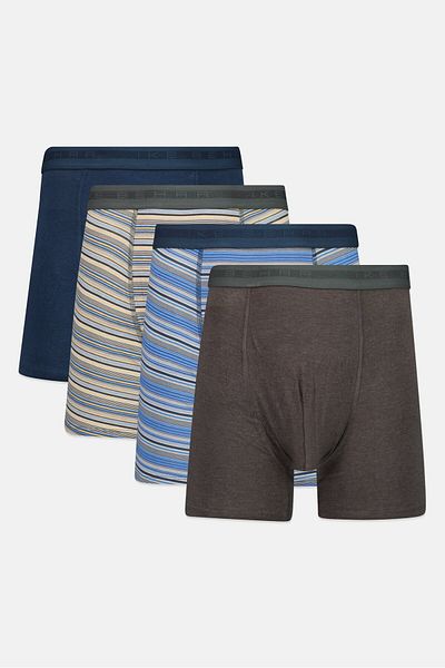 Ike Behar Men 4 Pieces 6 Inseam Brand Logo Boxer Briefs, Teal Blue