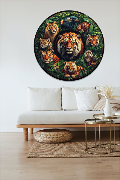 KOSS Dijital Autocolant rotund cu tigru leu prădător - Decor de perete cu ani...