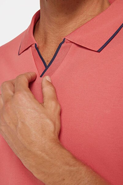 Tudors Ανδρικό μονόχρωμο μπλουζάκι με μονόχρωμο πικέ γιακά - 100% βαμβάκι, χωρίς κουμπιά