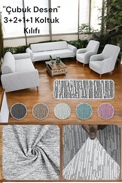 MADAME BELLA 3-2-1-1 Set de huse și huse pentru scaune lavabile și elastice jacquard - model stick