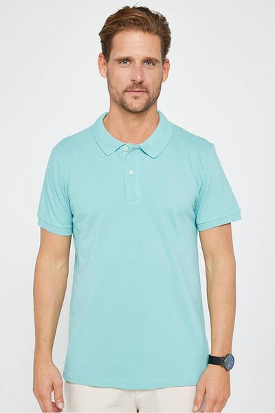 Tudors Ανδρικό μπλουζάκι πόλο με λεπτή εφαρμογή Slim Fit 100% βαμβακερό απλό πικέ μέντα
