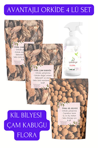 İYİBAHÇE İthal Çam Kabuğu 1 L 2 Adet-kil Bilyesi 1 L-500ml Bol Çiçeklenme Flora