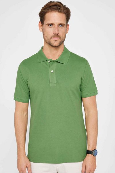 Tudors Ανδρικό μπλουζάκι Slim Fit Slim Fit 100% βαμβακερό απλό πικέ πράσινο γιακά μπλουζάκι