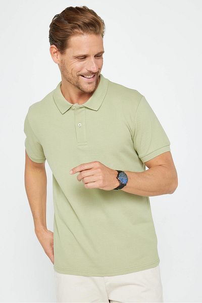 Tudors Ανδρικό μπλουζάκι Slim Fit Slim Fit 100% βαμβακερό απλό πικέ πράσινο γιακά μπλουζάκι