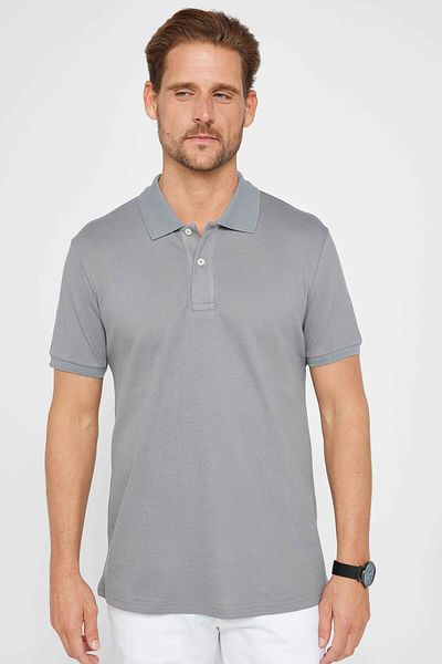 Tudors Ανδρικό T-Slim Fit Slim Fit 100% βαμβακερό απλό πικέ γκρι μπλουζάκι polo γιακά
