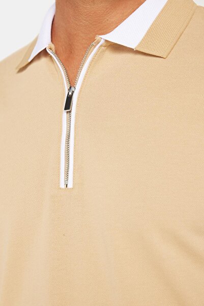 Tudors Ανδρικό μπλουζάκι Polo Slim Fit Slim Fit 100% βαμβακερό Flat Pike με φερμουάρ άμμου