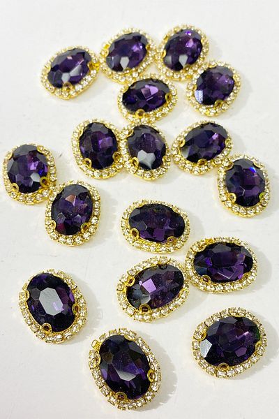 Hayalperest boncuk Purple Gold Case Oval Sewing Stone 5 Pieces