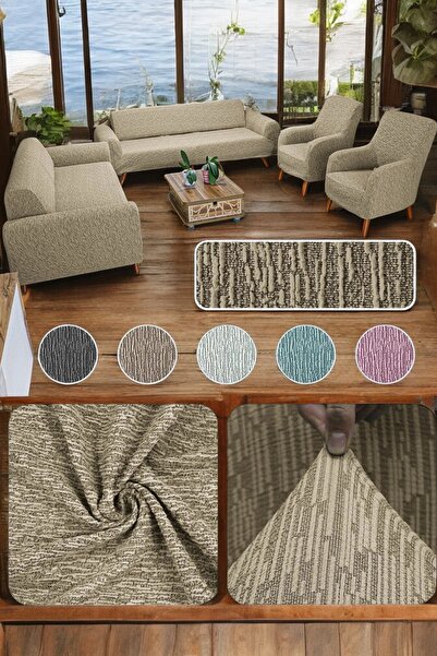 MADAME BELLA طقم غطاء أريكة مطاطي منقوش من الجاكار 3-3-1-1