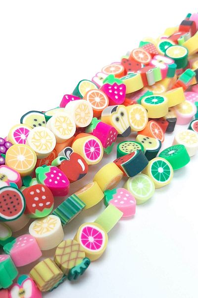 Hayalperest boncuk Colorful Mixed Fruit Patterned Fimo Dough Beads 6mm