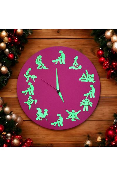 Bahat Kamasutra Phosphorescent Mini Wooden Magenta Pink Wall Clock No Glass Diameter 22 cm Small Clock