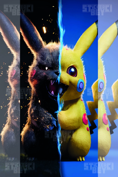 STİCKERCI BEY SİYAH MAVİ PİKACHU Kapı Direk Kaplama Folyosu BASKILI STİCKER Sağ-Sol 2 Adet 22*50 CM