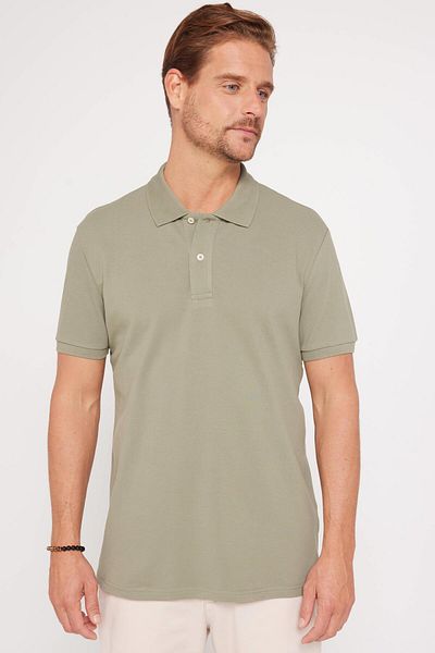 Tudors Ανδρικό μπλουζάκι Slim Fit Slim Fit 100% βαμβακερό απλό πικέ πράσινο γιακά μπλουζάκι