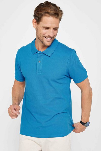 Tudors Ανδρικό μπλουζάκι Slim Fit Slim Fit 100% βαμβακερό απλό πικέ μπλε γιακά μπλουζάκι πόλο