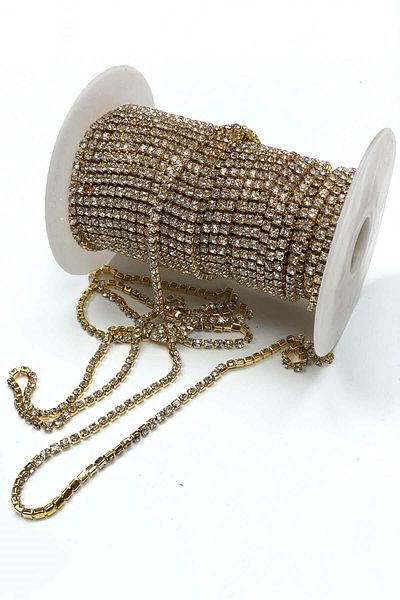 Hayalperest boncuk Gold Yellow Crystal Stone Metal Slot Ribbon 20 Meters 16 Mm