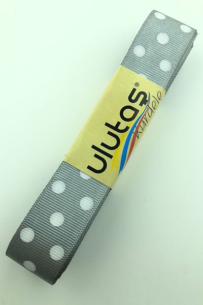 Hayalperest boncuk Γκρι Λευκή Πουά Κορδέλα Grosgrain 2,5 εκ