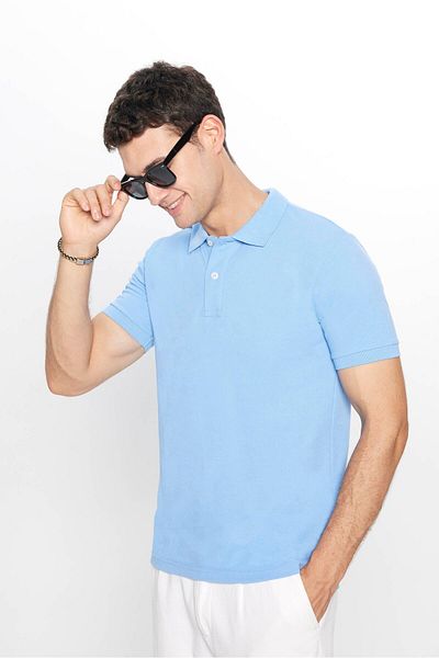 Tudors Tricou pentru bărbați, slim fit, slim fit, bumbac, textura moale, țesătură respirabilă, guler anti-ondulare, tricou albastru cu guler polo